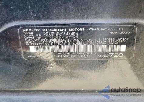 2021 Mitsubishi Mirage Es z USA, uszkodzony, nr VIN ML32AUHJ2MH002112